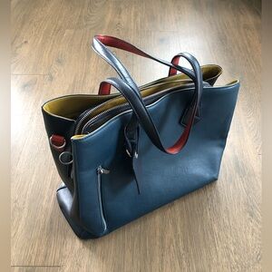 Betabrand Stately Satchel Leather Tote Handbag (Blue)
